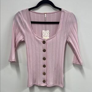 Free People Pink Ribbed Fitted Blouse new xs